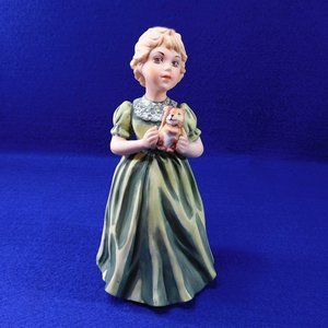 Vintage Enesco Girl with Squirrel Figurine Green E9007 - 6.75"